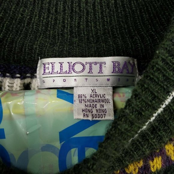 Vtg Mohair Wool Blend Heavy Multicolor Geometric Chunky Hip Hop Sweater Mens XL - Picture 5 of 6